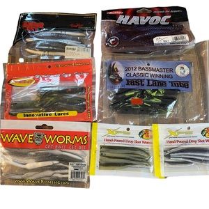 Lot of 7 packs of plastic worms lures - some new some opened with some missing